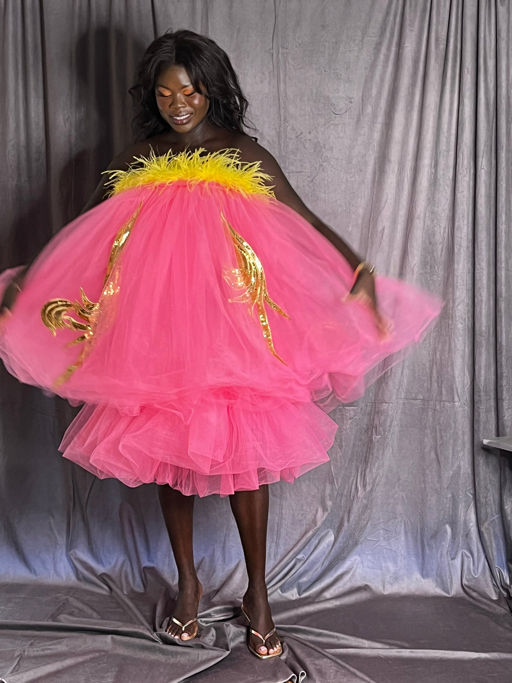 Feathers and Frou Frou Dress
