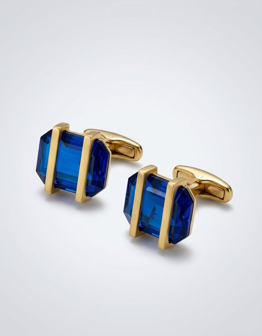 MP Caged Blue Jewel Cufflinks - Gold